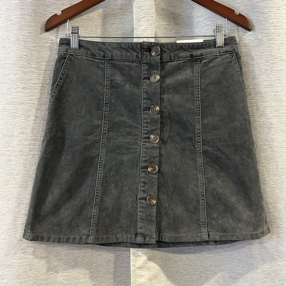 Maurices Womens Mini‎ Skirt 8 GreenGray Corduroy Button Up Front Pockets